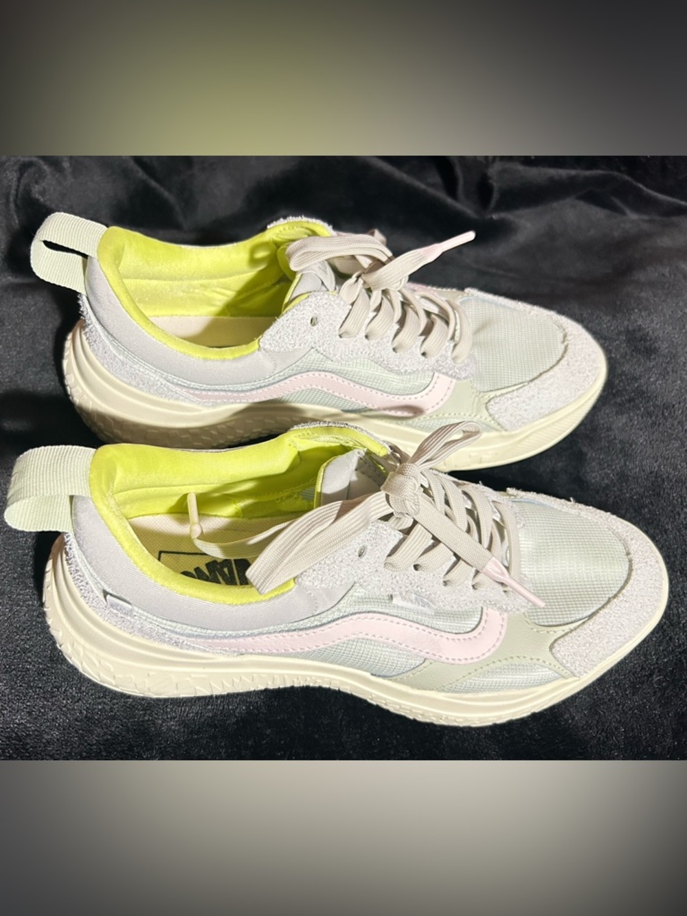Vans Women's Cream Sneakers with Neon Yellow & Pale Pink Accents